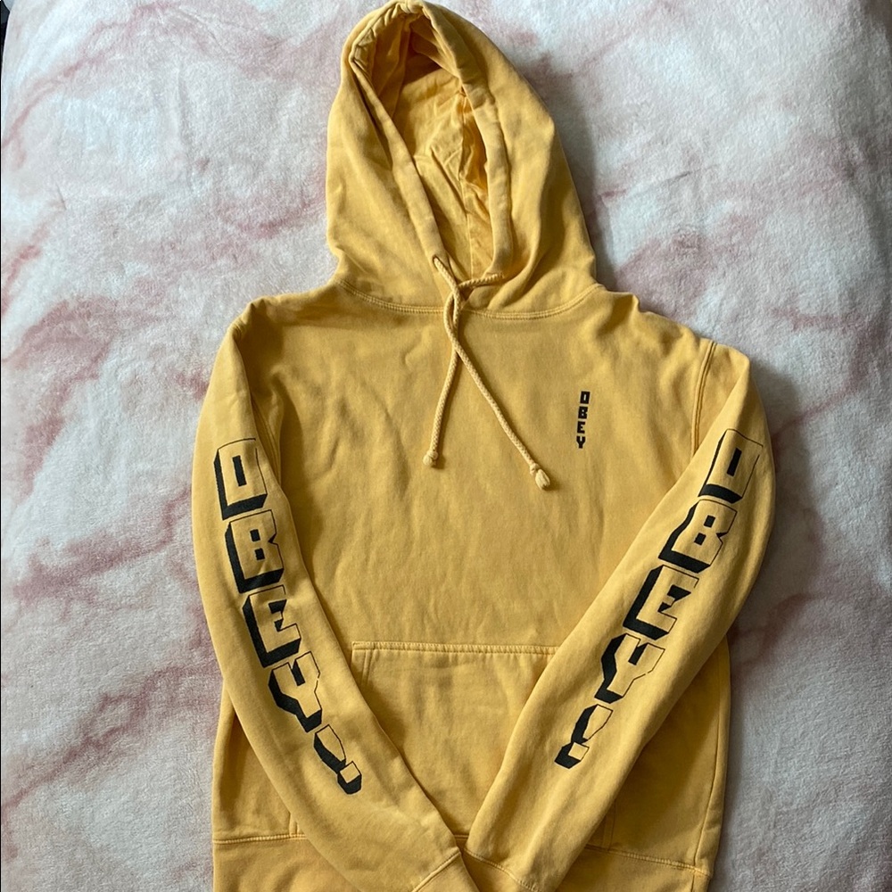 Obey Yellow Sweatshirt with Sleeve Graphics